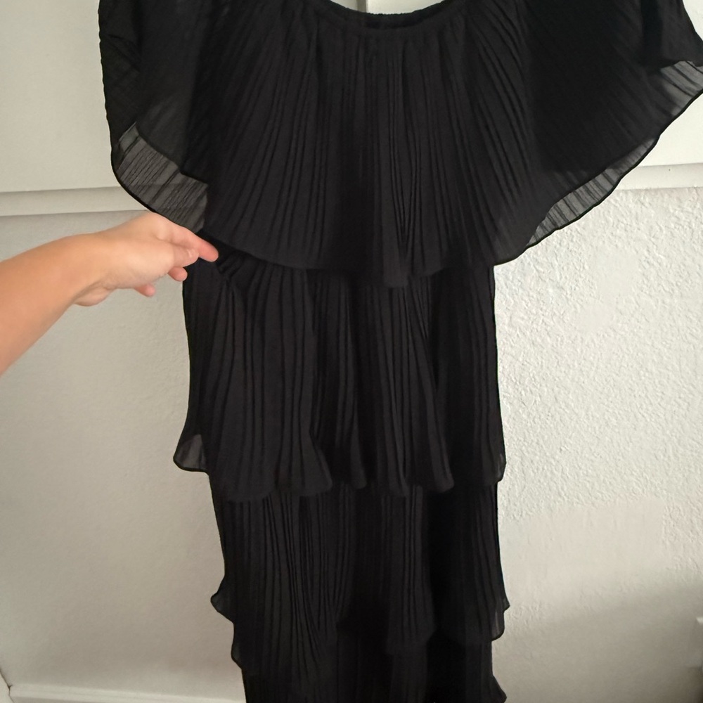 Just Me Black Off the Shoulder Tiered Maxi Dress